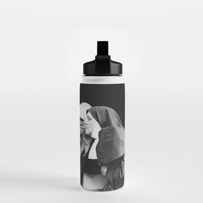 Nuns Smoking, Funny Black and White Vintage Art Water Bottle Gallery Image 2