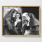 Nuns Smoking, Funny Black and White Vintage Art Serving Tray Gallery Image 1