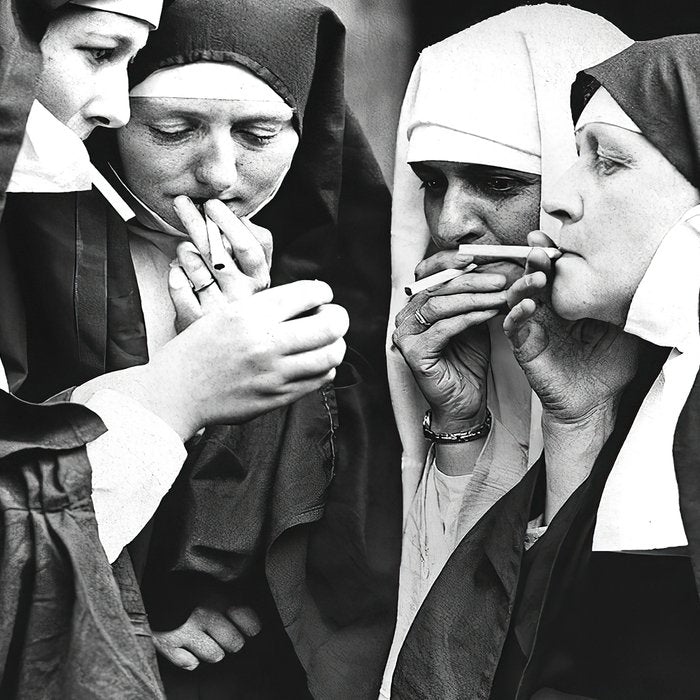 Nuns Smoking, Funny Black and White Vintage Art Coffee Mug Gallery Image 2