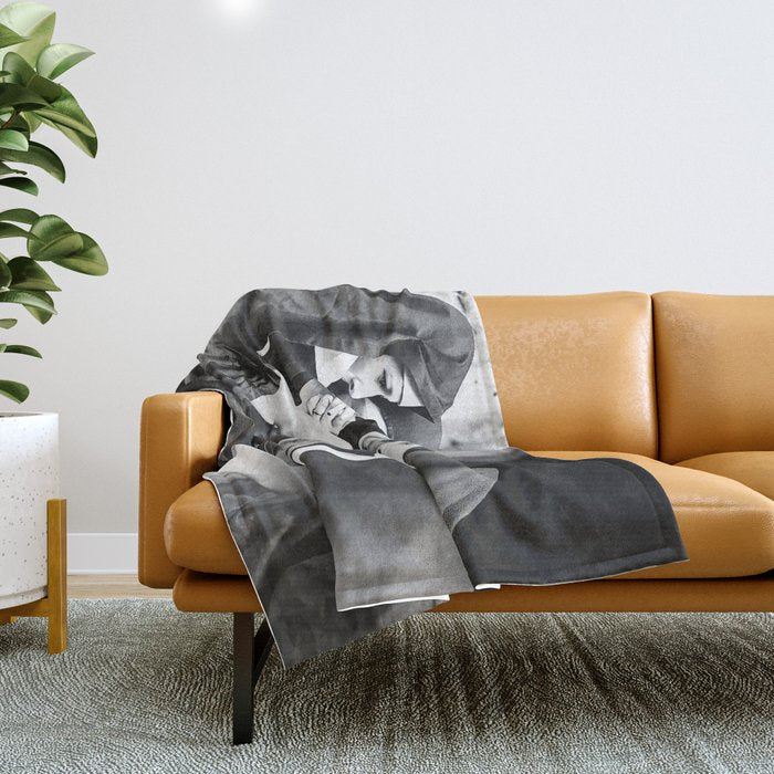 Nuns Smoking, Funny Black and White Vintage Art Throw Blanket Gallery Image 1