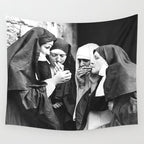 Nuns Smoking, Funny Black and White Vintage Art Wall Tapestry Gallery Image 4