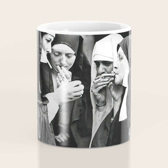 Nuns Smoking, Funny Black and White Vintage Art Coffee Mug Gallery Image 4