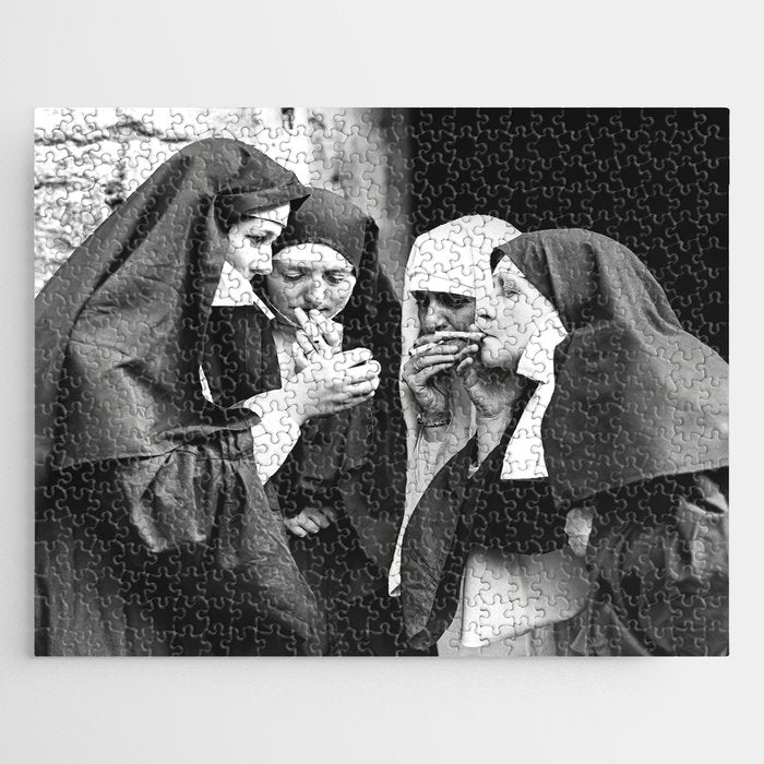 Nuns Smoking, Funny Black and White Vintage Art Jigsaw Puzzle Gallery Image 1