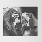 Nuns Smoking, Funny Black and White Vintage Art Throw Blanket Gallery Image 2