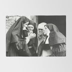 Nuns Smoking, Funny Black and White Vintage Art Rug Gallery Image 2