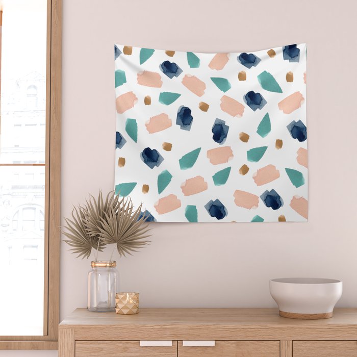 Terrazzo (turquoise, navy, pink & gold) Wall Tapestry Gallery Image 2