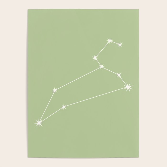 Leo Zodiac Star Constellation Line Art Soft Green Poster Gallery Image 4