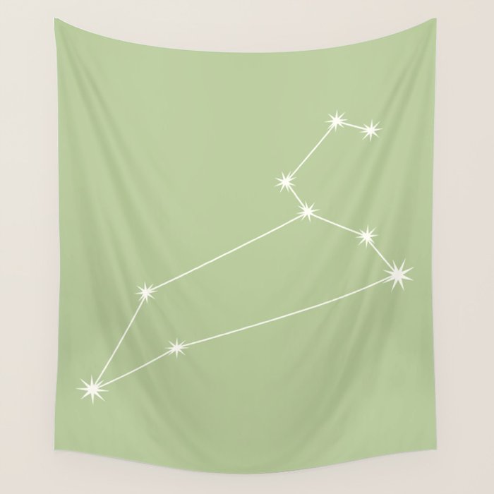 Leo Zodiac Star Constellation Line Art Soft Green Wall Tapestry Gallery Image 4