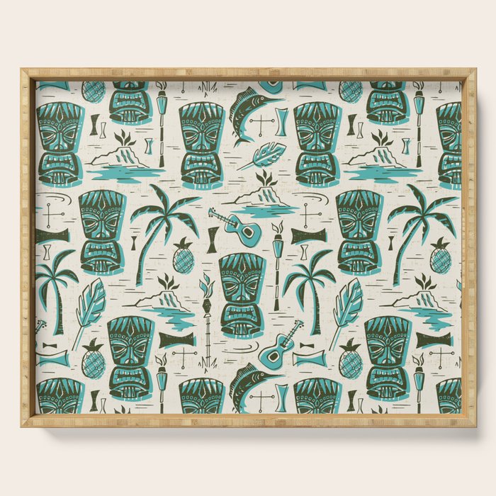 Tropical Tiki - Cream & Aqua Serving Tray Gallery Image 1