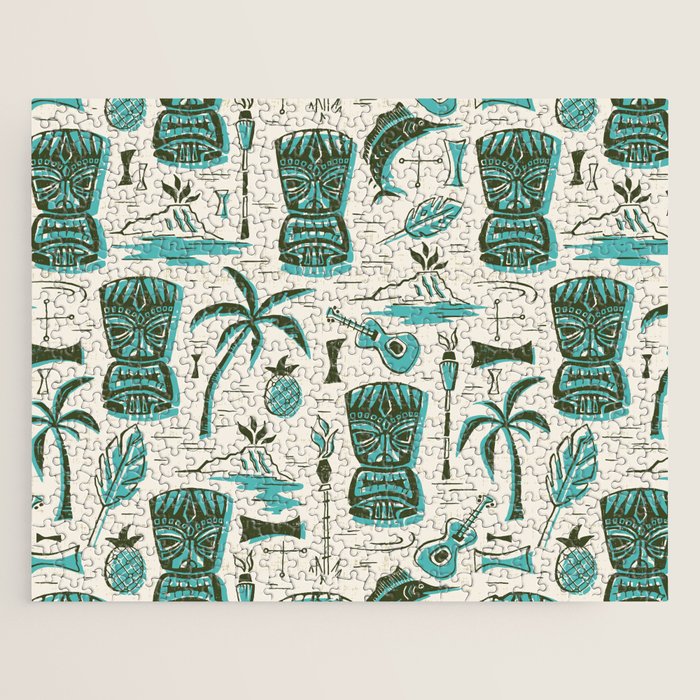 Tropical Tiki - Cream & Aqua Jigsaw Puzzle Gallery Image 1