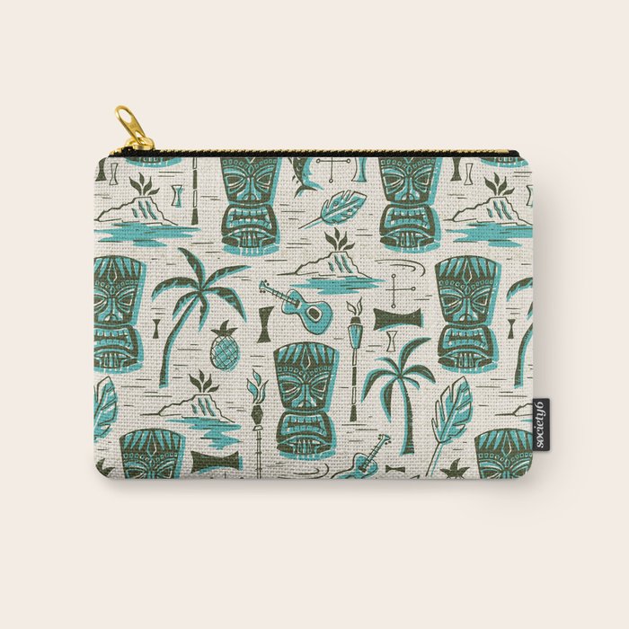 Tropical Tiki - Cream & Aqua Carry All Pouch Gallery Image 1