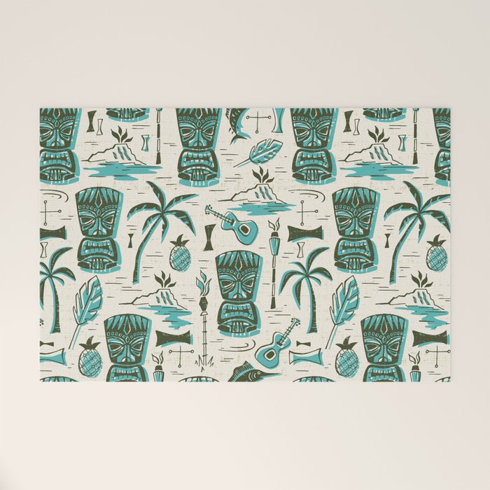 Tropical Tiki - Cream & Aqua Welcome Mat Gallery Image 1