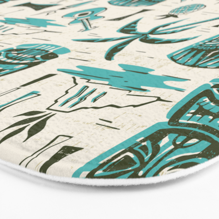 Tropical Tiki - Cream & Aqua Bath Mat Gallery Image 3