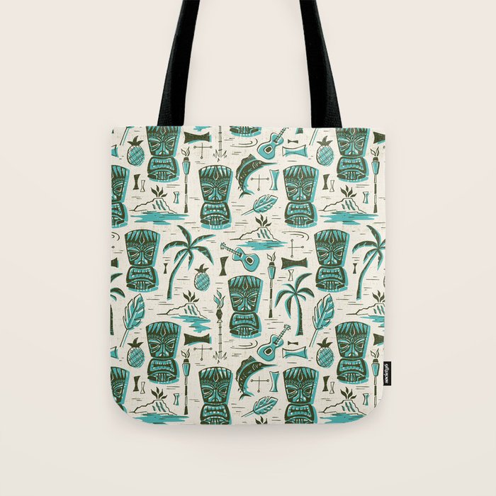Tropical Tiki - Cream & Aqua Tote Bag Gallery Image 1
