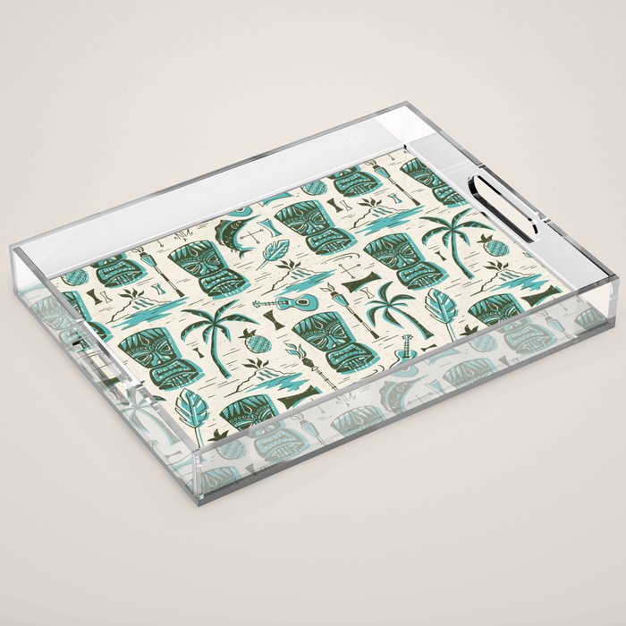 Tropical Tiki - Cream & Aqua Acrylic Tray Gallery Image 1