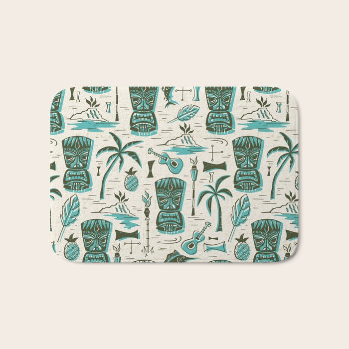 Tropical Tiki - Cream & Aqua Bath Mat Gallery Image 1
