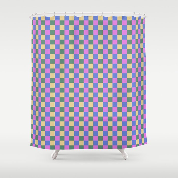 Checkered Multicolor Pattern XXI Colorful Spring Shower Curtain Gallery Image 1