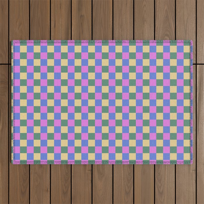 Checkered Multicolor Pattern XXI Colorful Spring Outdoor Rug Gallery Image 1