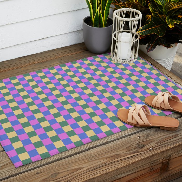 Checkered Multicolor Pattern XXI Colorful Spring Outdoor Rug Gallery Image 2