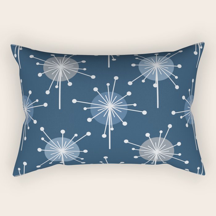 Sputnik Starburst Flowers Navy Blue Rectangular Pillow Gallery Image 1