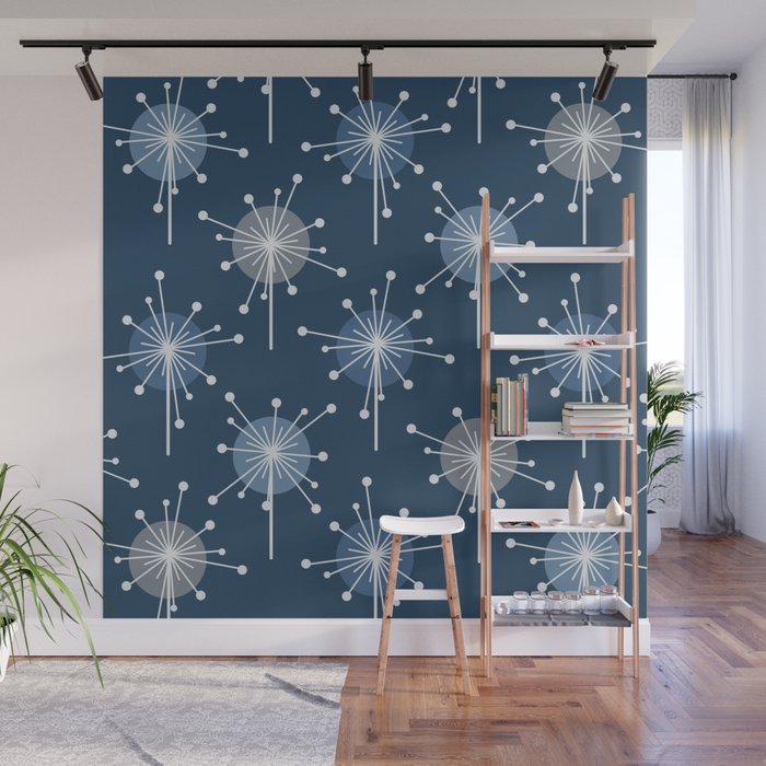 Sputnik Starburst Flowers Navy Blue Wall Mural Gallery Image 1