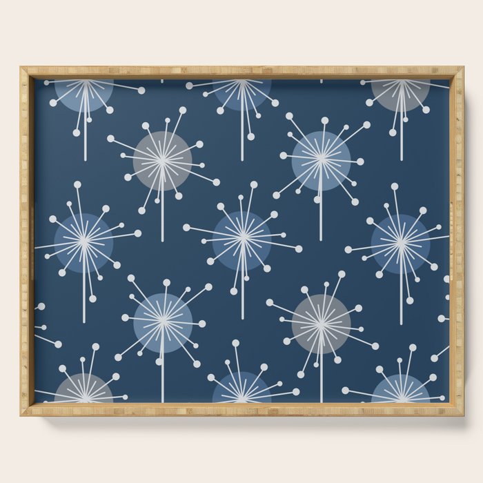 Sputnik Starburst Flowers Navy Blue Serving Tray Gallery Image 1