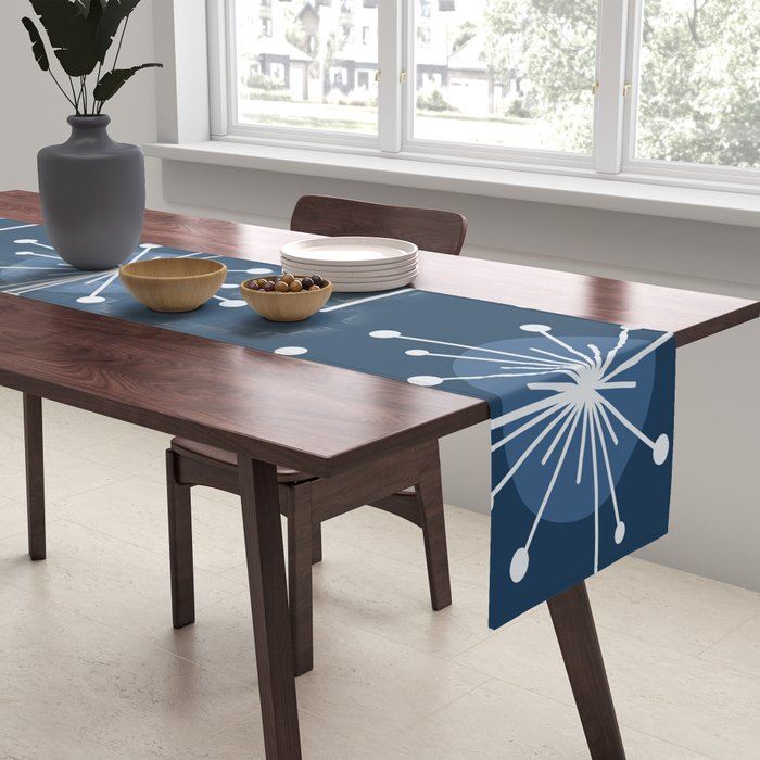 Sputnik Starburst Flowers Navy Blue Table Runner Gallery Image 2