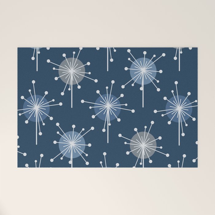 Sputnik Starburst Flowers Navy Blue Welcome Mat Gallery Image 1
