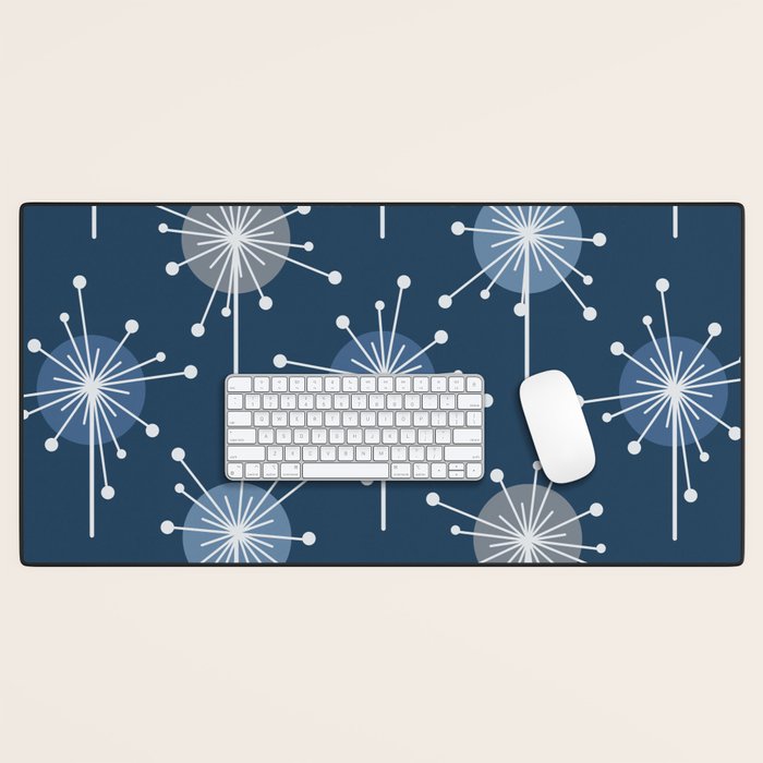 Sputnik Starburst Flowers Navy Blue Desk Mat Gallery Image 1