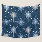 Sputnik Starburst Flowers Navy Blue Wall Tapestry Gallery Image 4