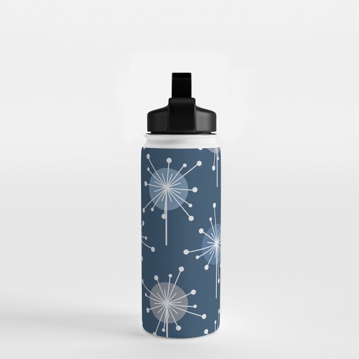 Sputnik Starburst Flowers Navy Blue Water Bottle Gallery Image 2