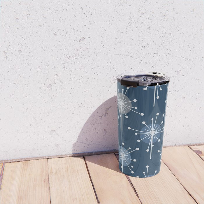 Sputnik Starburst Flowers Navy Blue Travel Mug Gallery Image 4