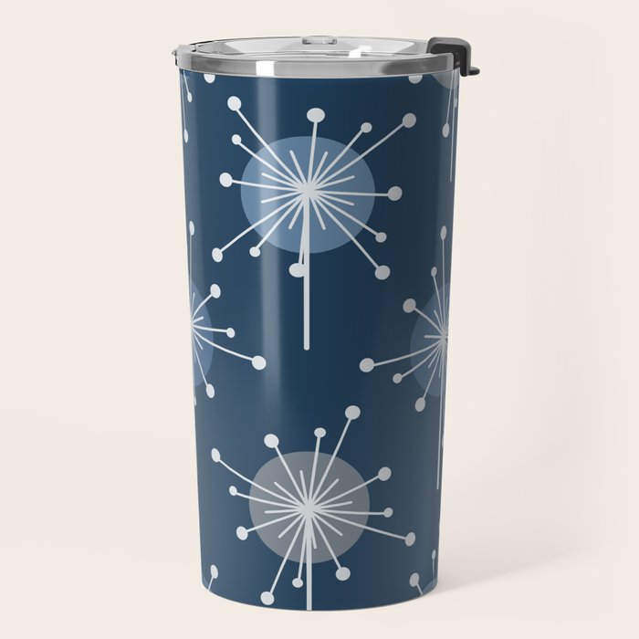 Sputnik Starburst Flowers Navy Blue Travel Mug Gallery Image 2