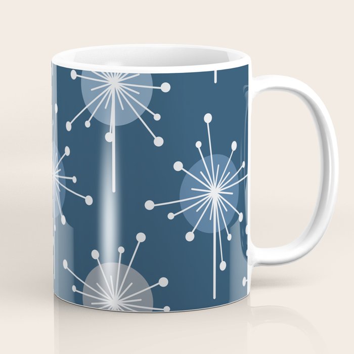 Sputnik Starburst Flowers Navy Blue Coffee Mug Gallery Image 1