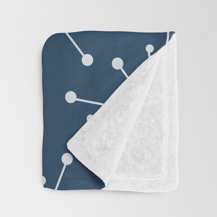 Sputnik Starburst Flowers Navy Blue Throw Blanket Gallery Image 3
