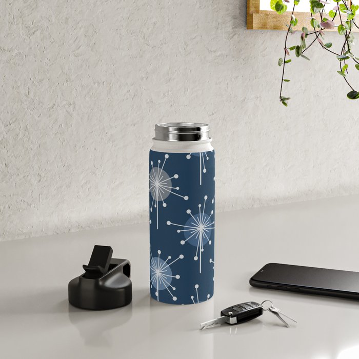 Sputnik Starburst Flowers Navy Blue Water Bottle Gallery Image 4