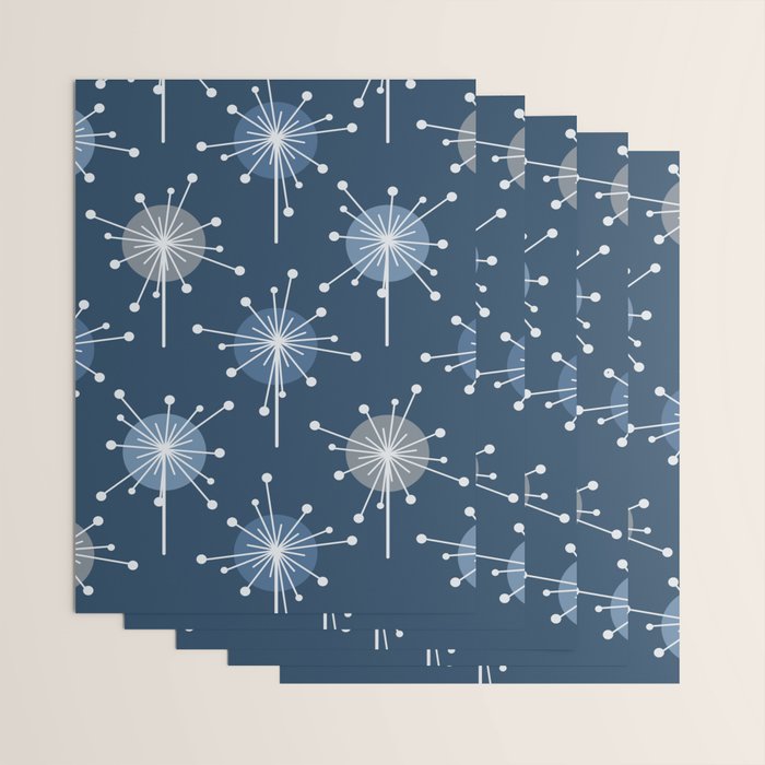 Sputnik Starburst Flowers Navy Blue Wrapping Paper Gallery Image 3
