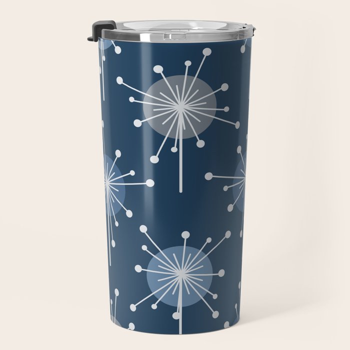 Sputnik Starburst Flowers Navy Blue Travel Mug Gallery Image 3