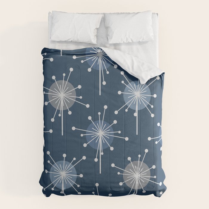 Sputnik Starburst Flowers Navy Blue Comforter Gallery Image 1