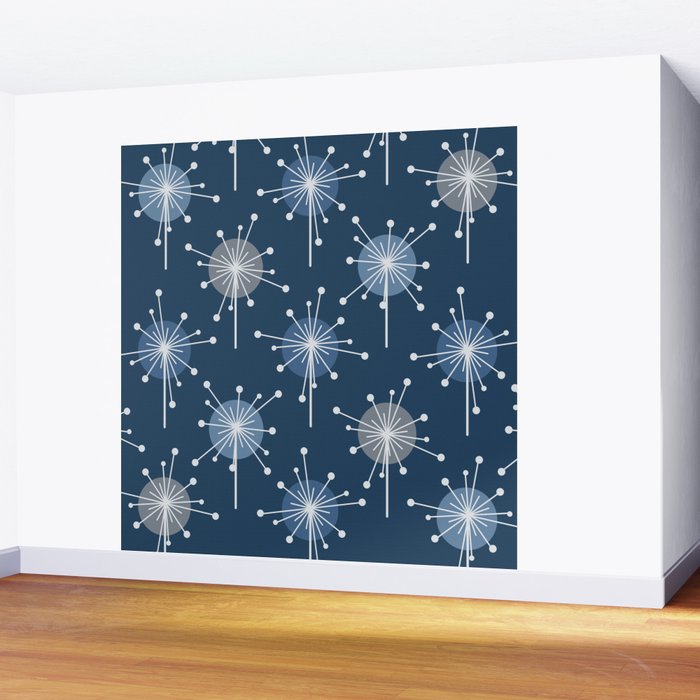 Sputnik Starburst Flowers Navy Blue Wall Mural Gallery Image 2