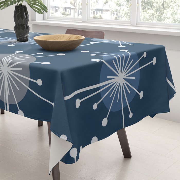 Sputnik Starburst Flowers Navy Blue Tablecloth Gallery Image 3