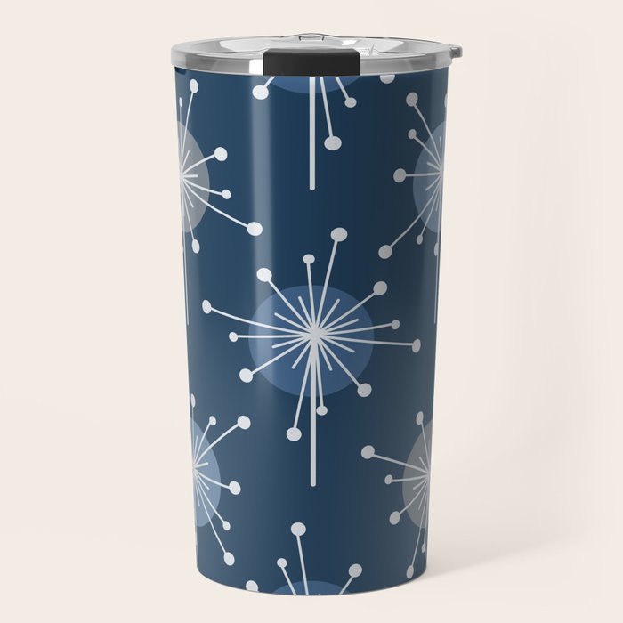 Sputnik Starburst Flowers Navy Blue Travel Mug Gallery Image 1