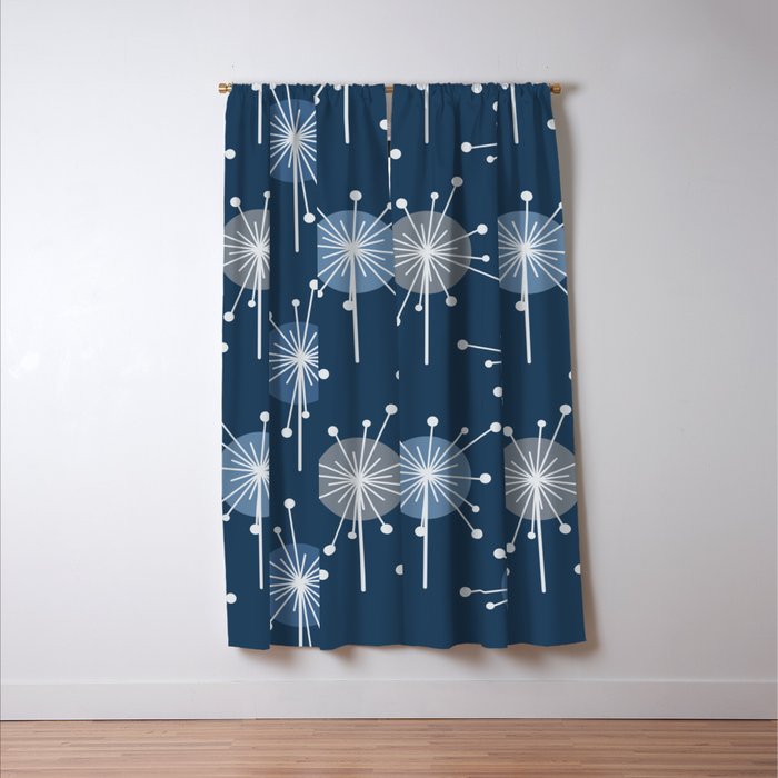 Sputnik Starburst Flowers Navy Blue Window Curtain Gallery Image 3