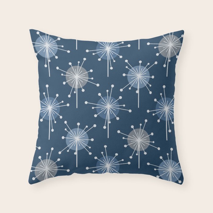 Sputnik Starburst Flowers Navy Blue Throw Pillow Gallery Image 1