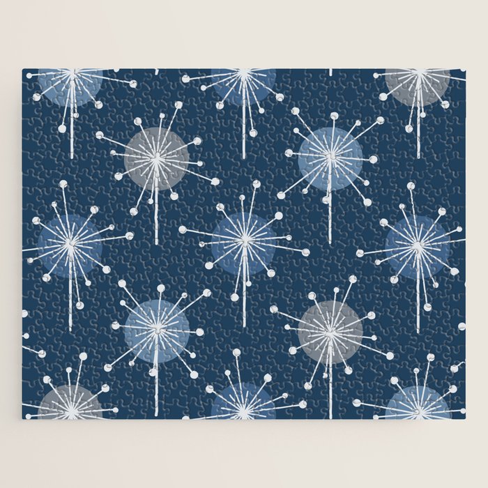 Sputnik Starburst Flowers Navy Blue Jigsaw Puzzle Gallery Image 1