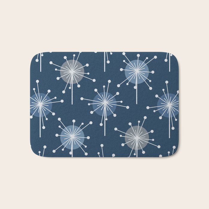 Sputnik Starburst Flowers Navy Blue Bath Mat Gallery Image 1