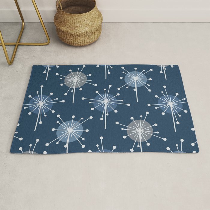 Sputnik Starburst Flowers Navy Blue Rug Gallery Image 1