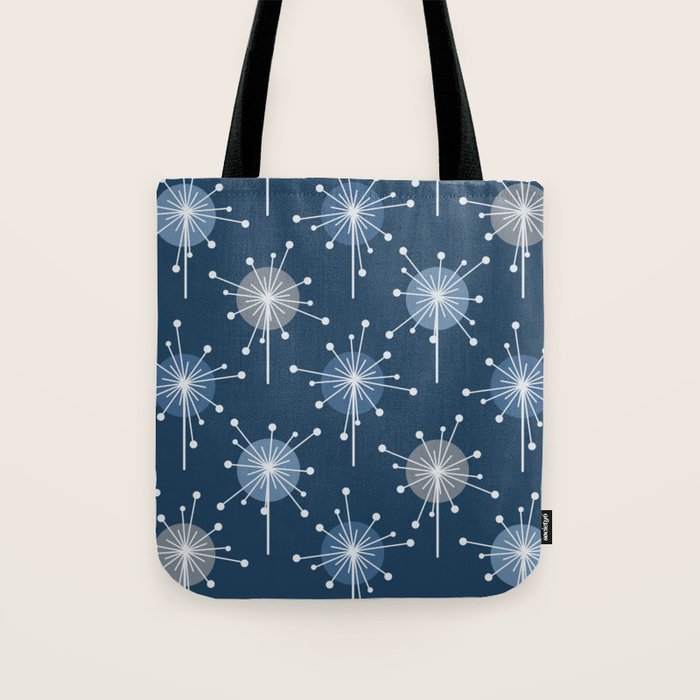 Sputnik Starburst Flowers Navy Blue Tote Bag Gallery Image 1