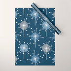 Sputnik Starburst Flowers Navy Blue Wrapping Paper Gallery Image 1