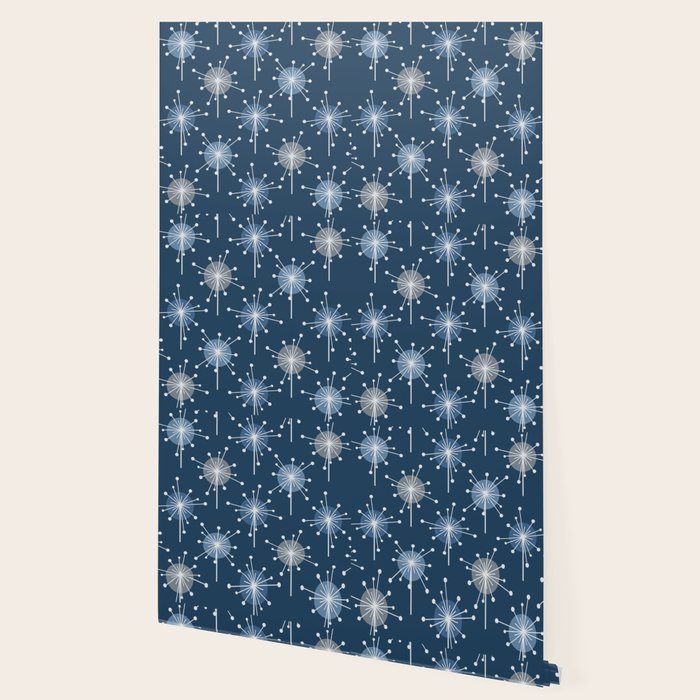 Sputnik Starburst Flowers Navy Blue Wallpaper Gallery Image 2